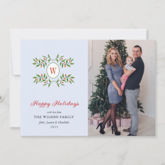 Elegant Monogramed wreath with Citrus Blue Holiday