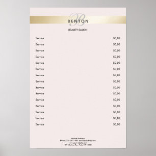 Elegant Monogramm Rose Gold Stripe Pricelist  Poster