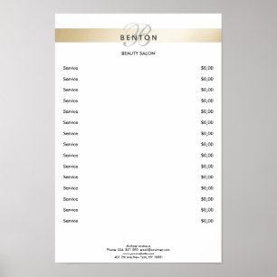Elegant Monogramm White Gold Stripe Pricelist Poster