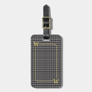 Elegant Monogrammed Black and Gold Glen Plaid Luggage Tag