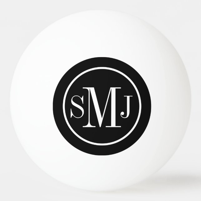 Elegant Monogrammed Black and White Ping Pong Ball (Front)
