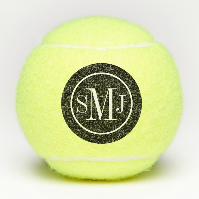 Elegant Monogrammed Black and White Tennis Balls (Front)