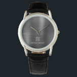 Elegant Monogrammed Black Brushed Metallic Watch<br><div class="desc">Personalised Elegant Monogrammed Black Brushed Metallic Watch.</div>