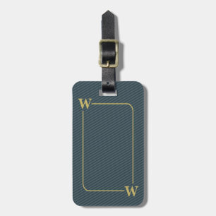 Elegant Monogrammed Black Gold Blue Pinstripe Luggage Tag