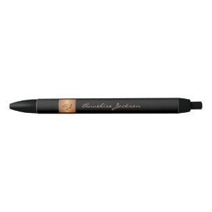 Elegant monogrammed black gold name script classy ink pen
