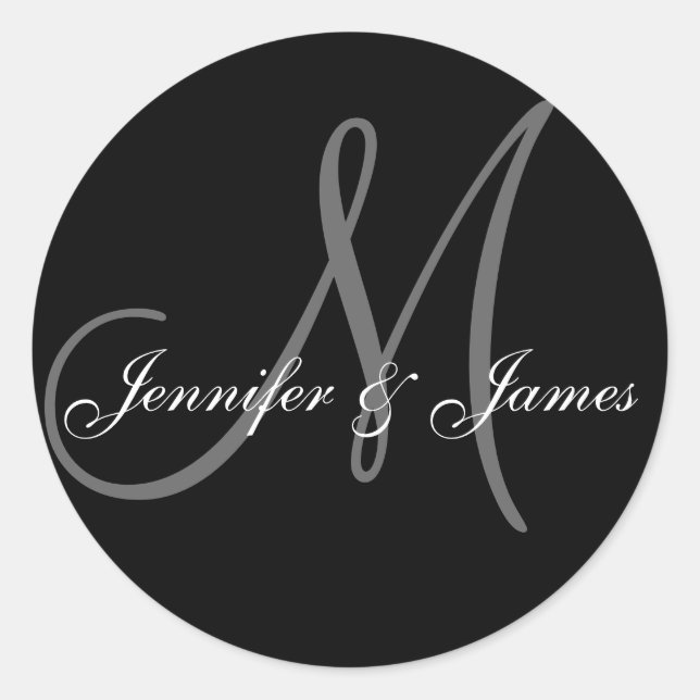Elegant Monogrammed Black & White Wedding Sticker (Front)