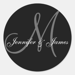 Elegant Monogrammed Black & White Wedding Sticker