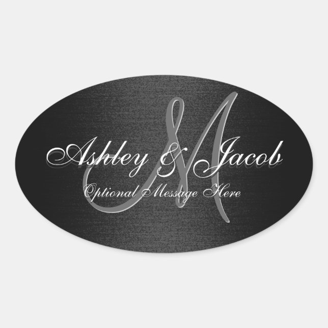 Elegant Monogrammed Black & White Wedding Sticker (Front)