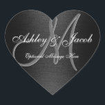 Elegant Monogrammed Black & White Wedding Sticker<br><div class="desc">Elegant Monogrammed Black & White Wedding Sticker on Black Satin Background.</div>