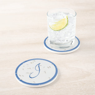 Elegant Monogrammed Blue and Grey Coaster