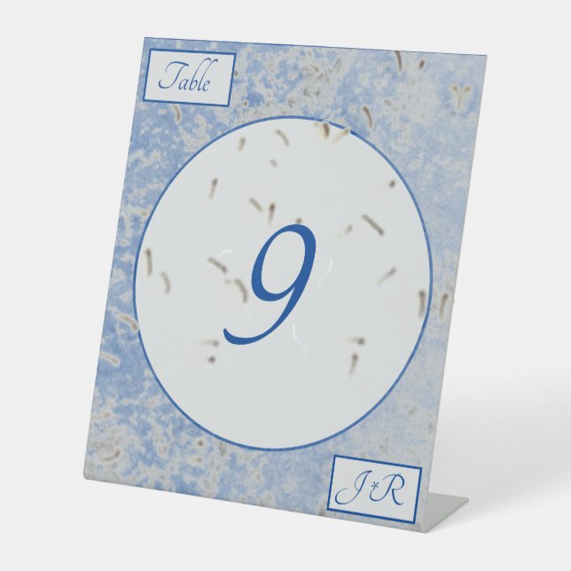 Elegant Monogrammed Blue and Grey Pedestal Sign (Front)