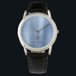 Elegant Monogrammed Blue Brushed Metal Watch<br><div class="desc">Personalised Elegant Monogrammed Blue Brushed Metal Watch.</div>