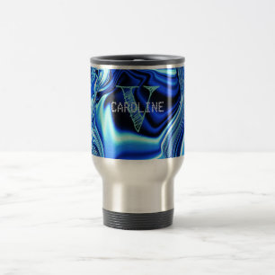 Elegant Monogrammed Blue Chrome Pattern  Travel Mug