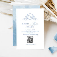Elegant Monogrammed Blue RSVP Online QR Code
