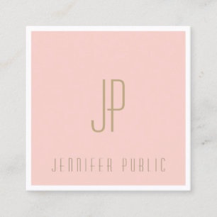 Elegant Monogrammed Blush Pink Gold Text Modern Square Business Card