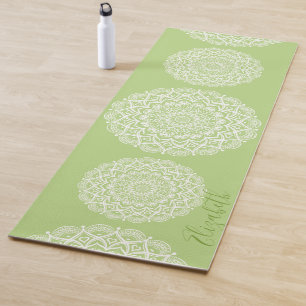 Elegant Monogrammed Boho Lime Green Mandala Yoga Mat