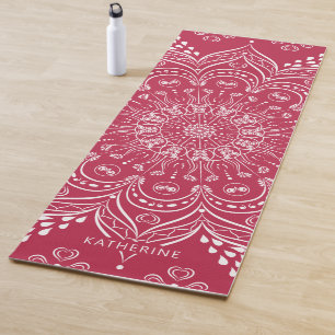 Elegant Monogrammed Boho Mandala Magenta Yoga Mat