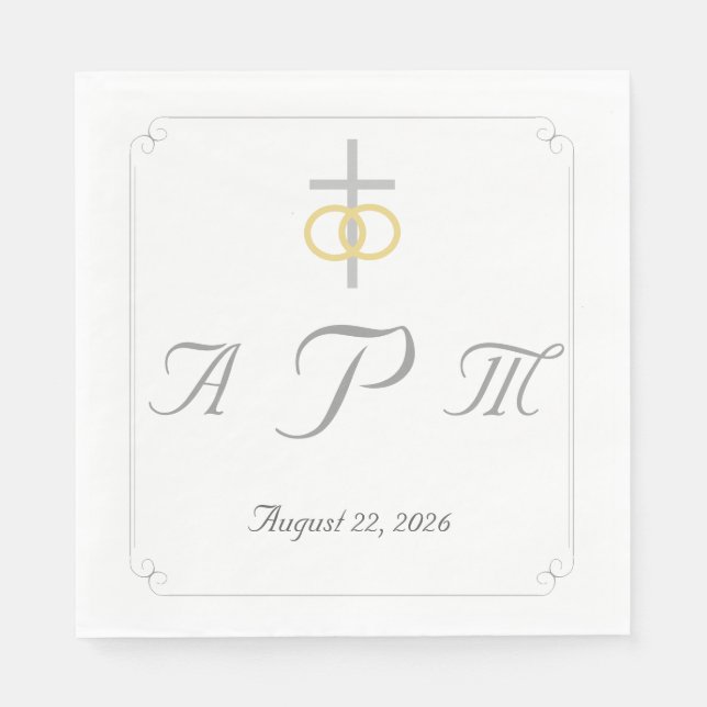 Elegant Monogrammed Catholic Wedding Napkin (Front)