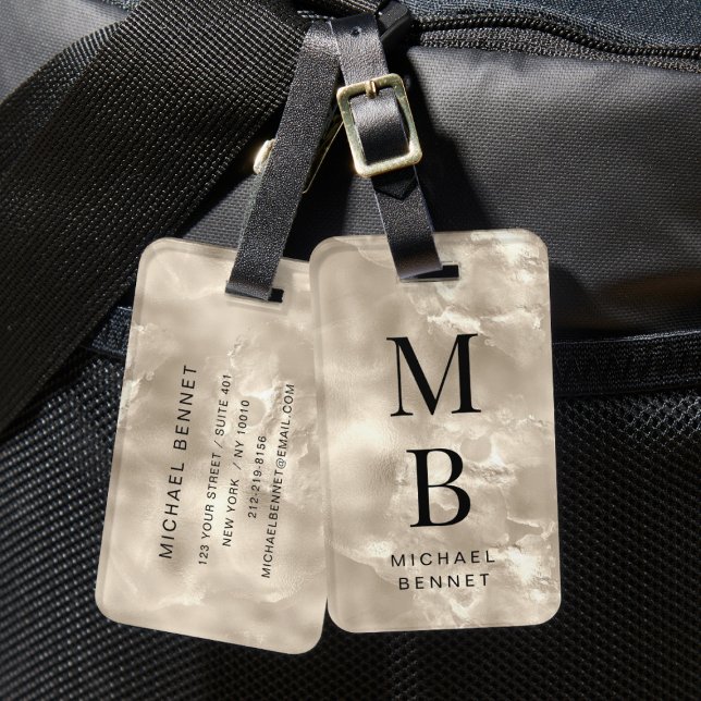 Elegant Monogrammed Champagne Pearl Texture Luggage Tag (Elegant Monogrammed Champagne Pearl Texture Luggage Tag)