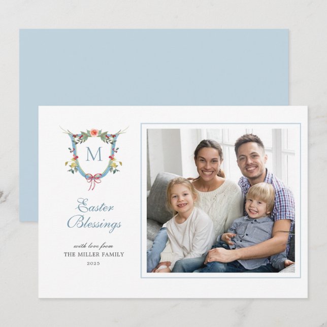 Elegant Monogrammed Easter photo  Holiday Card (Front/Back)