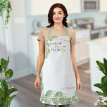 Elegant Monogrammed Eucalyptus Greenery Kitchen Apron<br><div class="desc">This elegant monogrammed apron features botanical eucalyptus foliage and hearts on white and a saying Cook with love for healthy life. Script template text makes it easy to type your name. It's a cute gift idea for Christmas,  New Year,  Birthday or any occasion.</div>