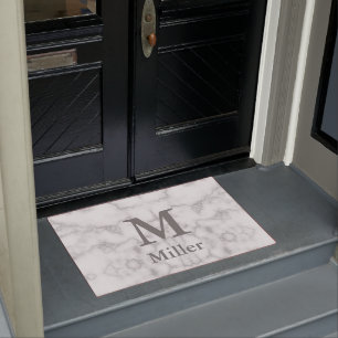 Elegant Monogrammed Faux White Marble Doormat