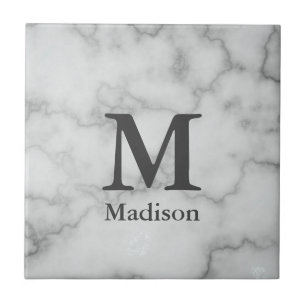Elegant Monogrammed Faux White Marble Tile