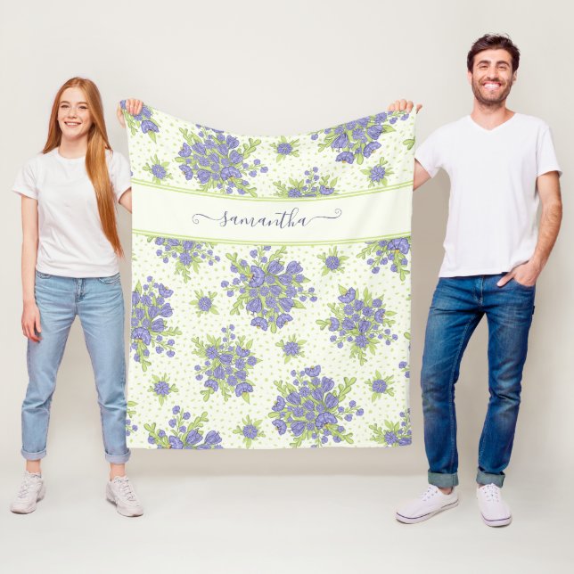 Elegant Monogrammed Floral Pattern Fleece Blanket (In Situ)