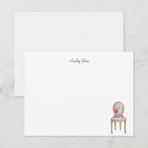 Elegant Monogrammed French chair with books flat Thank You Card