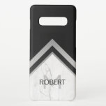 Elegant Monogrammed Geometric Black Silver Marble Samsung Galaxy Case<br><div class="desc">This elegant geometric Samsung Galaxy case features a customisable name and monogram in a white marble and silver frame on black background.</div>