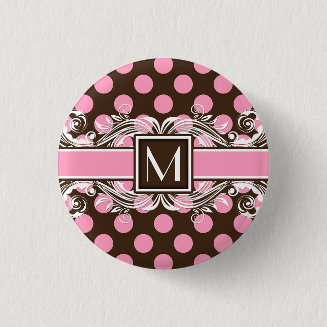 Elegant Monogrammed Geometric Dot Pattern 3 Cm Round Badge (Front)
