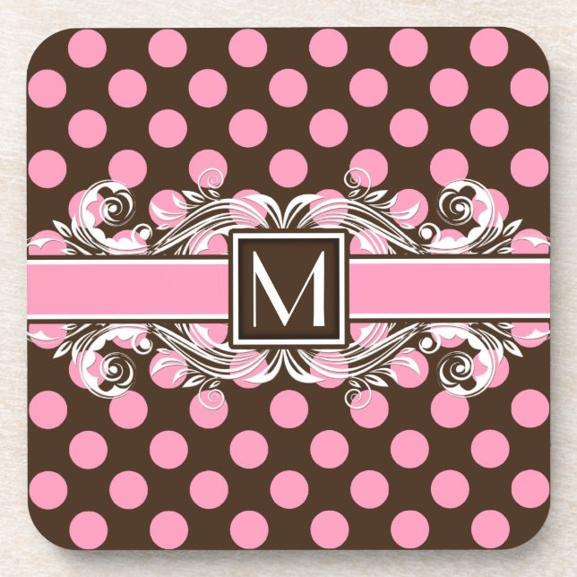 Elegant Monogrammed Geometric Dot Pattern Coaster (Front)