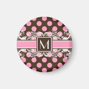 Elegant Monogrammed Geometric Dot Pattern Magnet