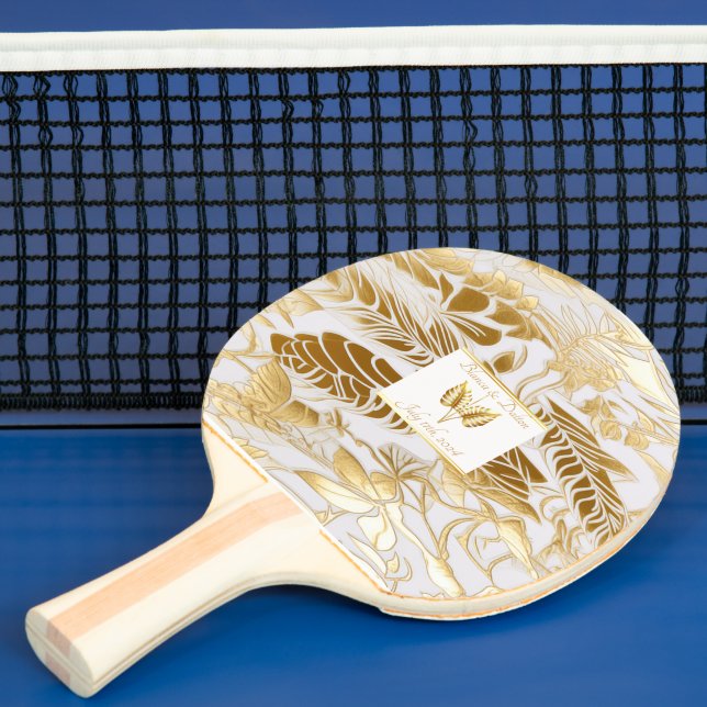 Elegant Monogrammed Gilded Gold Monstera  Ping Pong Paddle (Insitu)