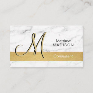 Elegant Monogrammed Gold Black White Marble Business Card