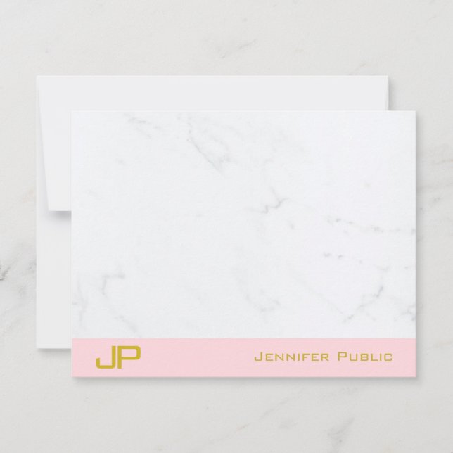 Elegant Monogrammed Gold Blush Pink Marble Simple Card (Front)