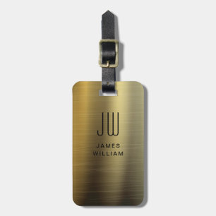 Elegant Monogrammed Gold Brushed Metallic Luggage Tag