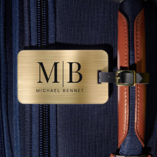 Elegant Monogrammed Gold Brushed Metallic Luggage Tag
