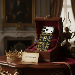 Elegant Monogrammed Gold Floral Black Damask 