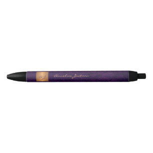 Elegant monogrammed gold name script office black ink pen