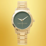 Elegant Monogrammed Gold Script & Sage Green  Watch<br><div class="desc">Enhance her wristwear collection with our Monogrammed Gold Script & Sage Green For Her Watch – a timeless and personalised accessory that seamlessly blends elegance with individuality. The sophisticated Sage Green strap, adorned with a Monogrammed Gold Script, creates a visually appealing and chic design. Crafted for both style and sentiment,...</div>