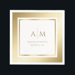 Elegant Monogrammed Gold Wedding Paper Napkins<br><div class="desc">Minimalist,  yet elegant monogrammed gold wedding paper napkins featuring a gold frame surrounding all the important event details. These gold napkins may be easily personalised to a wedding,  50th wedding anniversary,  or a birthday party,  for instance.</div>