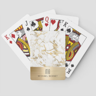 Elegant Monogrammed Gold White Marble Playing Cards