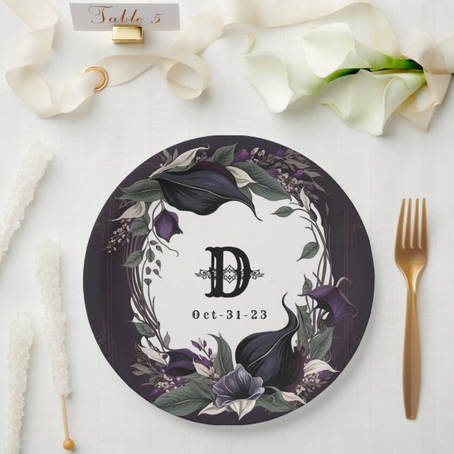 Elegant Monogrammed Gothic Wedding Paper Plate (Wedding)