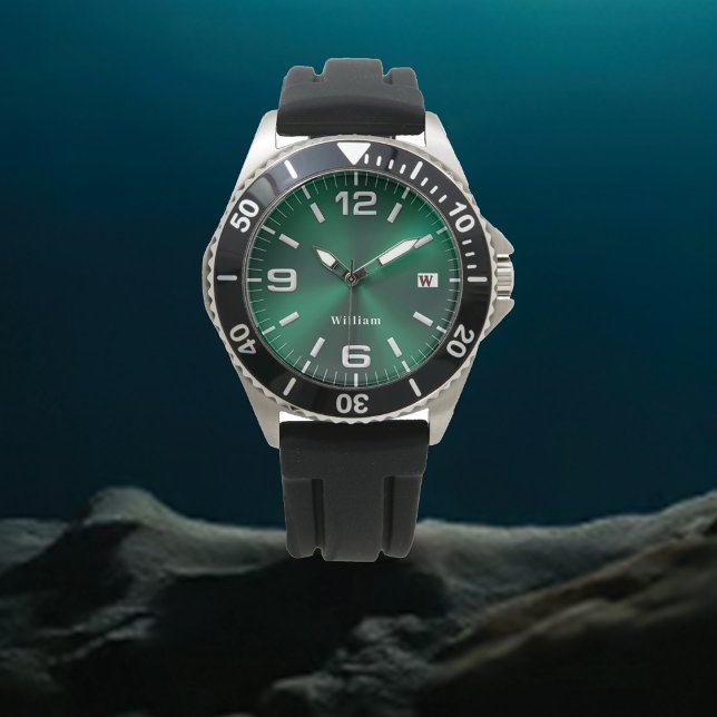 Elegant Monogrammed Green Brushed Metallic Watch (Creator Uploaded)