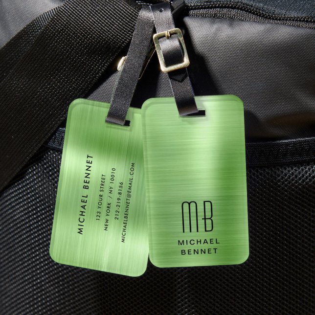 Elegant Monogrammed Green Luggage Tag (Elegant Monogrammed Green Luggage Tag)