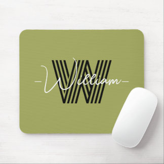 Elegant monogrammed initial and script olive green mouse mat
