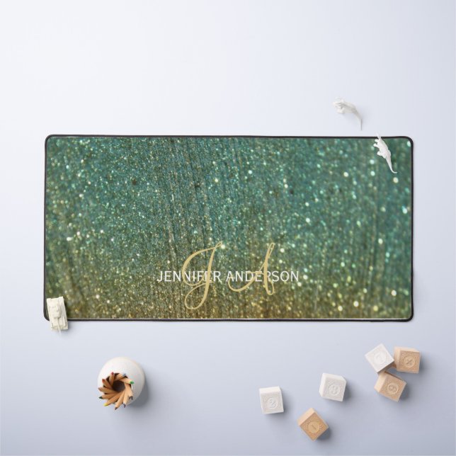 Elegant Monogrammed initial Gold Glitter Desk Mat (Kids Table)