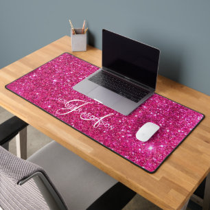Elegant Monogrammed initial Pink Glitter Desk Mat
