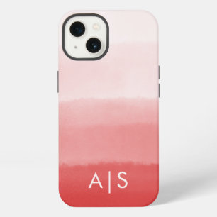 Elegant Monogrammed Initials Faded Coral Red Ombre iPhone 13 Case